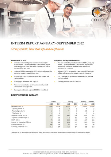 Thumbnail Coor Service Management Holding AB Quarterly Report 2022-q3