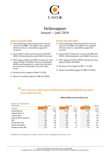 Thumbnail Coor Service Management Holding AB Quarterly Report 2016-q2