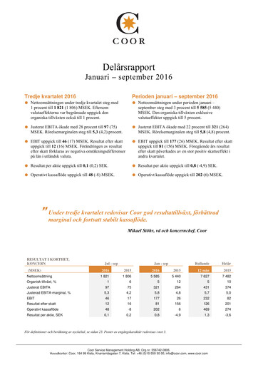 Thumbnail Coor Service Management Holding AB Quarterly Report 2016-q3
