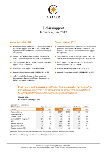 Thumbnail Coor Service Management Holding AB Quarterly Report 2017-q2