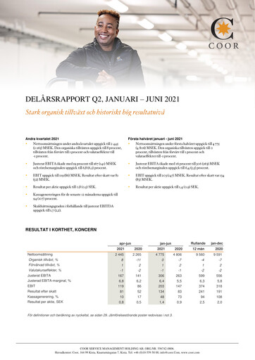 Thumbnail Coor Service Management Holding AB Quarterly Report 2021-q2
