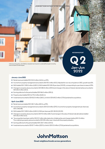 Vorschaubild John Mattson Fastighetsföretagen Halbjahresbericht 2022-h1