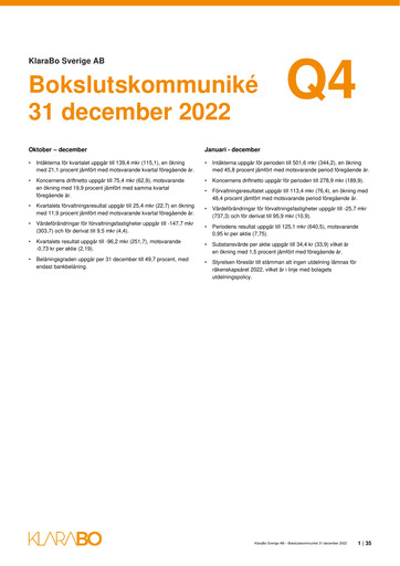 Thumbnail KlaraBo Sverige Quarterly Report 2022-q4