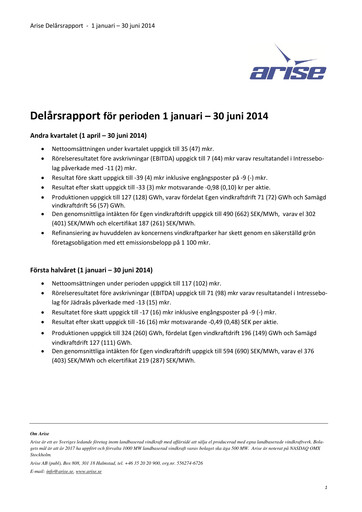 Miniature Arise AB Rapport semestriel 2014-h1