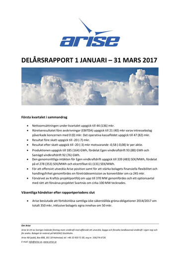 Miniature Arise AB Rapport trimestriel 2017-q1