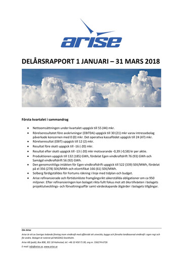 Miniature Arise AB Rapport trimestriel 2018-q1