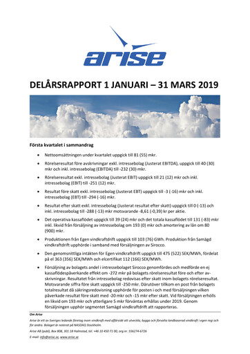 Miniature Arise AB Rapport trimestriel 2019-q1