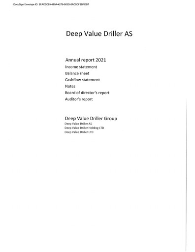 Thumbnail Deep Value Driller Annual Report 2021