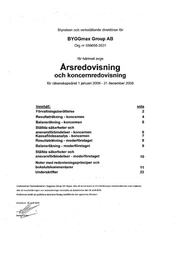 Thumbnail Byggmax Group Annual Report 2008