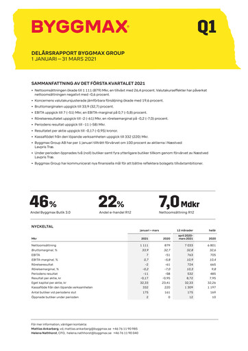 Vorschaubild Byggmax Group Quartalsbericht 2021-q1