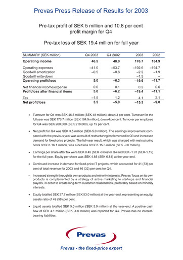 Thumbnail Prevas AB Financial Statement 2003