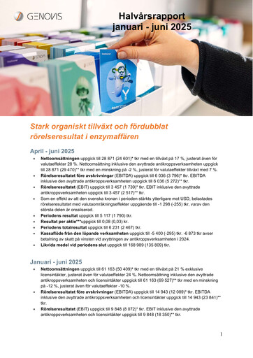 Vorschaubild Genovis AB Halbjahresbericht 2025-h1