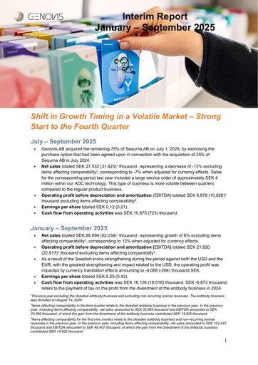 Vorschaubild Genovis AB Quartalsbericht 2025-q3
