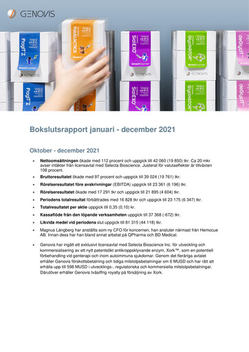 Vorschaubild Genovis AB Quartalsbericht 2021-q4