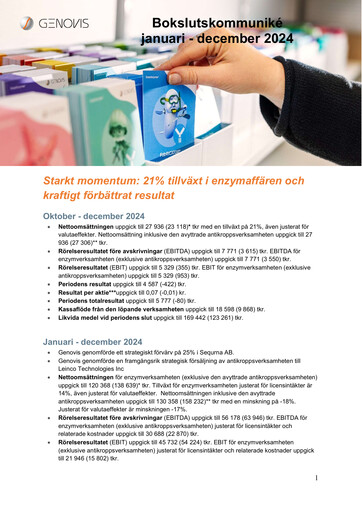 Vorschaubild Genovis AB Quartalsbericht 2024-q4