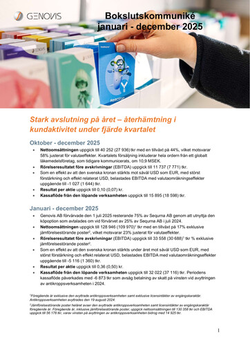 Vorschaubild Genovis AB Quartalsbericht 2025-q4