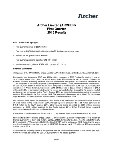 Thumbnail Archer Limited Quarterly Report 2015-q1