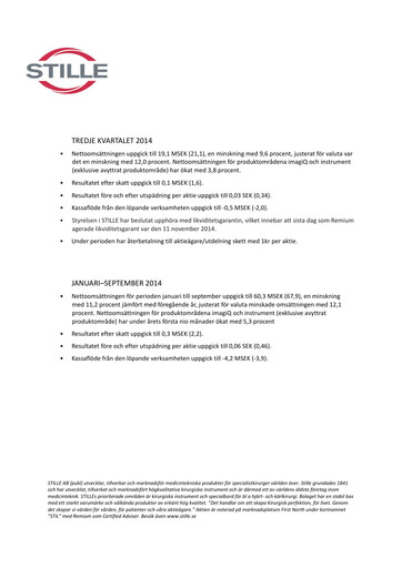 Thumbnail Stille AB Quarterly Report 2014-q3