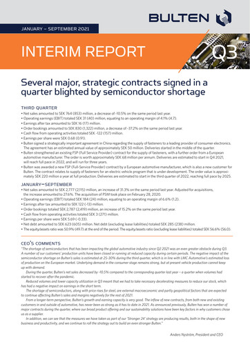 Miniature Bulten AB Rapport trimestriel 2021-q3