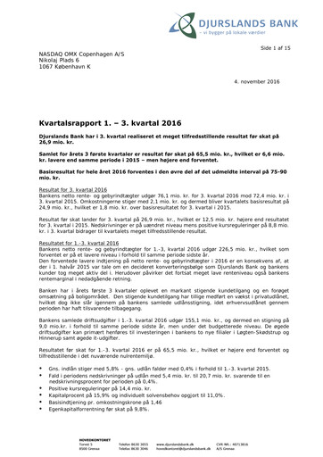 Thumbnail Djurslands Bank A/S Quarterly Report 2016-q3