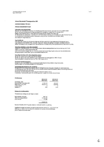 Thumbnail Infant Bacterial Therapeutics AB Annual Report 2014