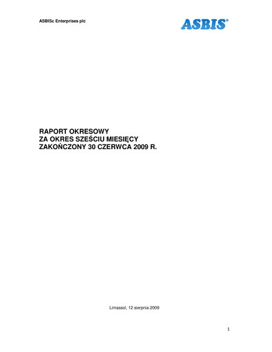 Thumbnail ASBISc Enterprises Half-year Report 2009-h1