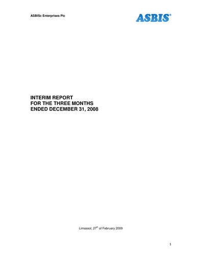 Thumbnail ASBISc Enterprises Quarterly Report 2008-q4