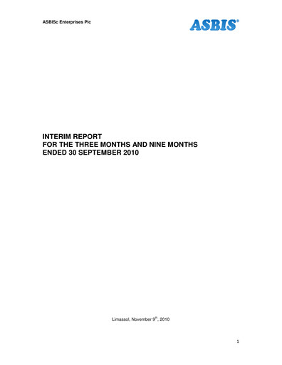 Thumbnail ASBISc Enterprises Quarterly Report 2010-q3