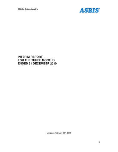 Thumbnail ASBISc Enterprises Quarterly Report 2010-q4