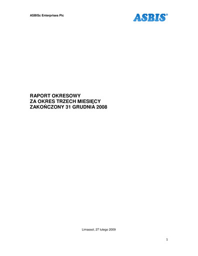 Thumbnail ASBISc Enterprises Quarterly Report 2008-q4