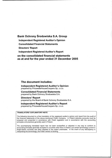 Thumbnail Bank Ochrony Srodowiska Financial Statement 2005