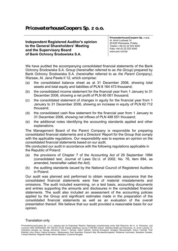 Thumbnail Bank Ochrony Srodowiska Financial Statement 2006