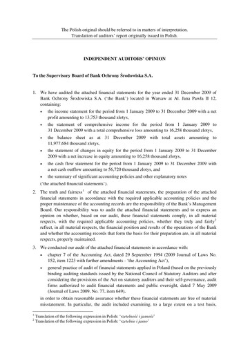 Thumbnail Bank Ochrony Srodowiska Financial Statement 2009