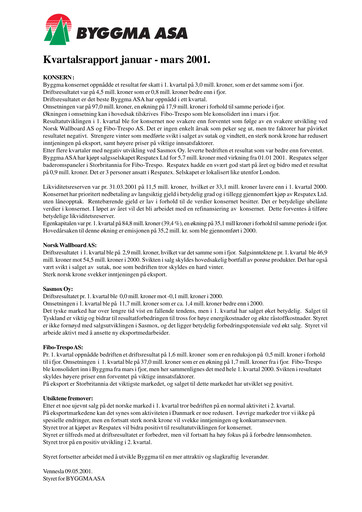 Vorschaubild Byggma ASA Quartalsbericht 2001-q1