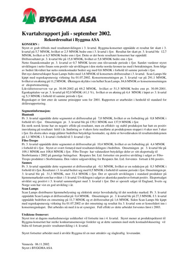 Vorschaubild Byggma ASA Quartalsbericht 2002-q3