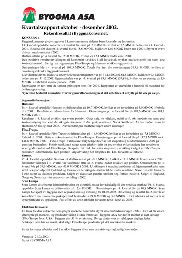 Vorschaubild Byggma ASA Quartalsbericht 2002-q4