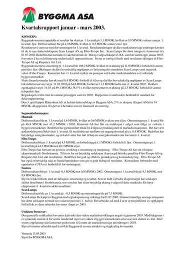 Vorschaubild Byggma ASA Quartalsbericht 2003-q1
