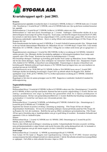 Vorschaubild Byggma ASA Quartalsbericht 2003-q2