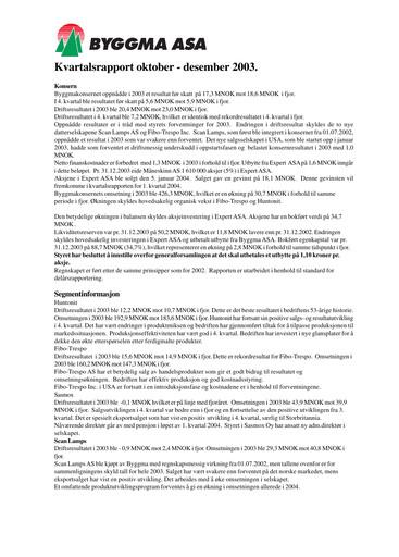 Vorschaubild Byggma ASA Quartalsbericht 2003-q4