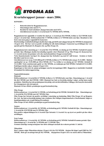 Vorschaubild Byggma ASA Quartalsbericht 2004-q1