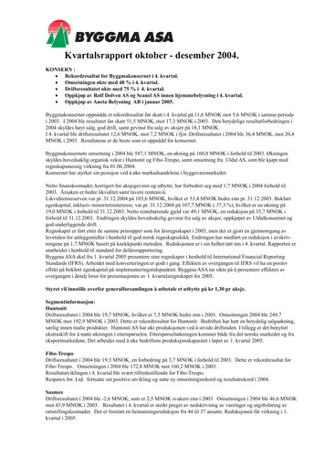 Vorschaubild Byggma ASA Quartalsbericht 2004-q4