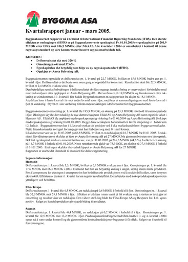 Vorschaubild Byggma ASA Quartalsbericht 2005-q1