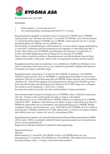 Vorschaubild Byggma ASA Quartalsbericht 2005-q2