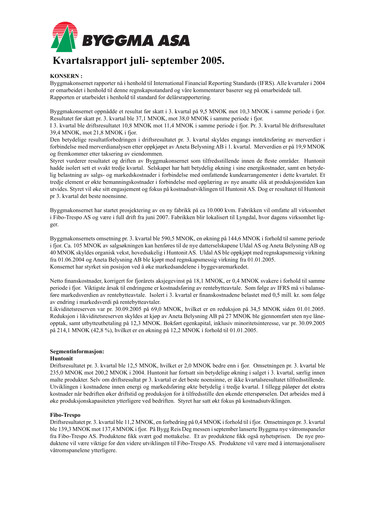 Vorschaubild Byggma ASA Quartalsbericht 2005-q3
