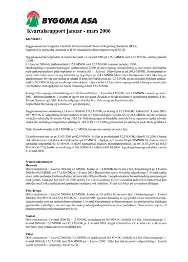 Vorschaubild Byggma ASA Quartalsbericht 2006-q1