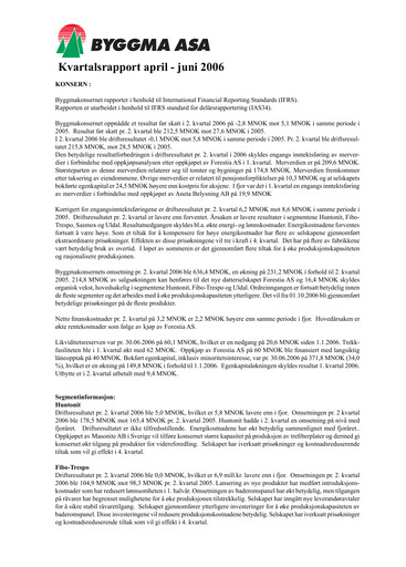 Vorschaubild Byggma ASA Quartalsbericht 2006-q2