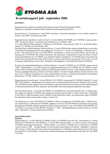 Vorschaubild Byggma ASA Quartalsbericht 2006-q3