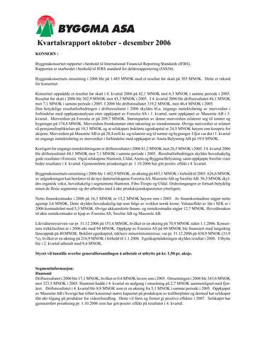 Vorschaubild Byggma ASA Quartalsbericht 2006-q4