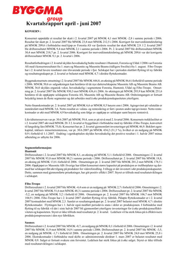 Vorschaubild Byggma ASA Quartalsbericht 2007-q2