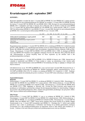 Vorschaubild Byggma ASA Quartalsbericht 2007-q3
